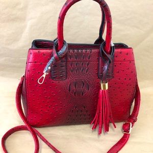 New Red purse w/cross-over strap black highlights